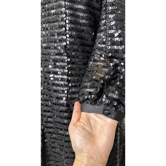 Karl Lagerfeld Sequin Puff Sleeve Shift  Mini Dress Womens 6 Black New NWT $148 - Picture 6 of 9